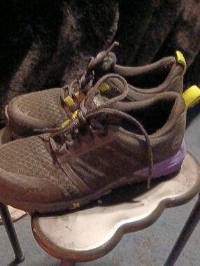 Timberland Womans Black Steel Toe Slip Resistant Work Shoes W/purple And Yellow